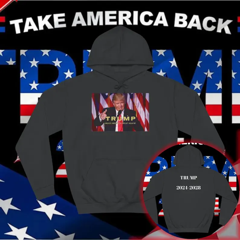 Trump 2024-2028 Man Printed Hoodie Make America Great Again Unisex Autumn and Winter Drop Shoulder Sweatshirt Woman Warm Hoody