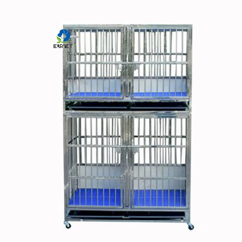 

EUR VET Cheap Stackable 2 Layers Floors Door High 304 Stainless Steel Pet Dog Folding Cage House Kennels For Breeding Animals