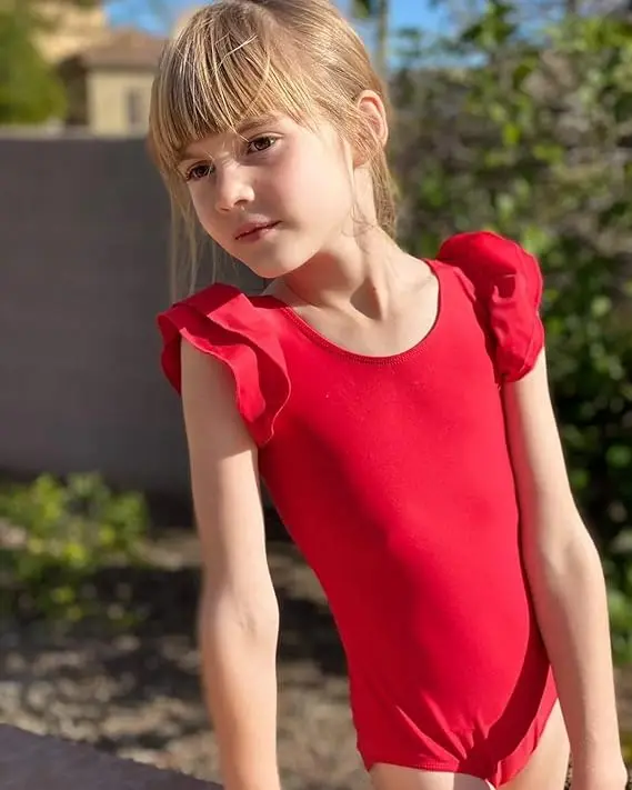 

Speerise Girls Ruffle Short Sleeve Leotard for Dance Gymnastics Ballet 3-12 Years with Matching Hair Scrunchie Toddler Leotard