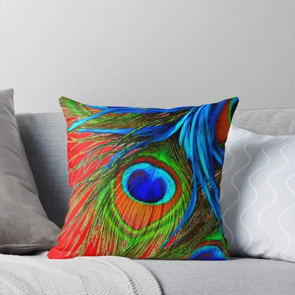 RED ART PEACOCK FEATHERS ABSTRACT Throw Pillow Custom Cushion Anime pillow