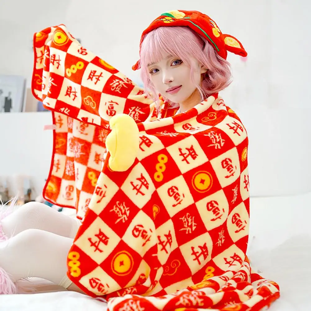 

Patterned Cozy Blanket Vibrant Chinese New Year Blanket Super Soft Wear Resistant Washable Cozy Home Accessory with Non-fading