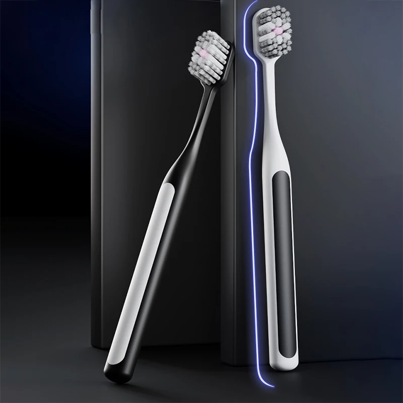 2PCS Adult Toothbrush for Men Remove Tooth Stains Cigarette Stains Spiral Bristle Wide Head Medium Soft Bristle Toothbrush Set