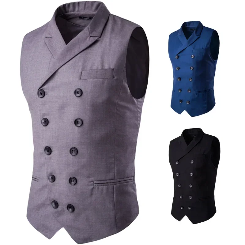 

2023 New Men's Double Breasted Slim Fit Vest Suit Collar Men's Casual Coat Thin Large Tank Top