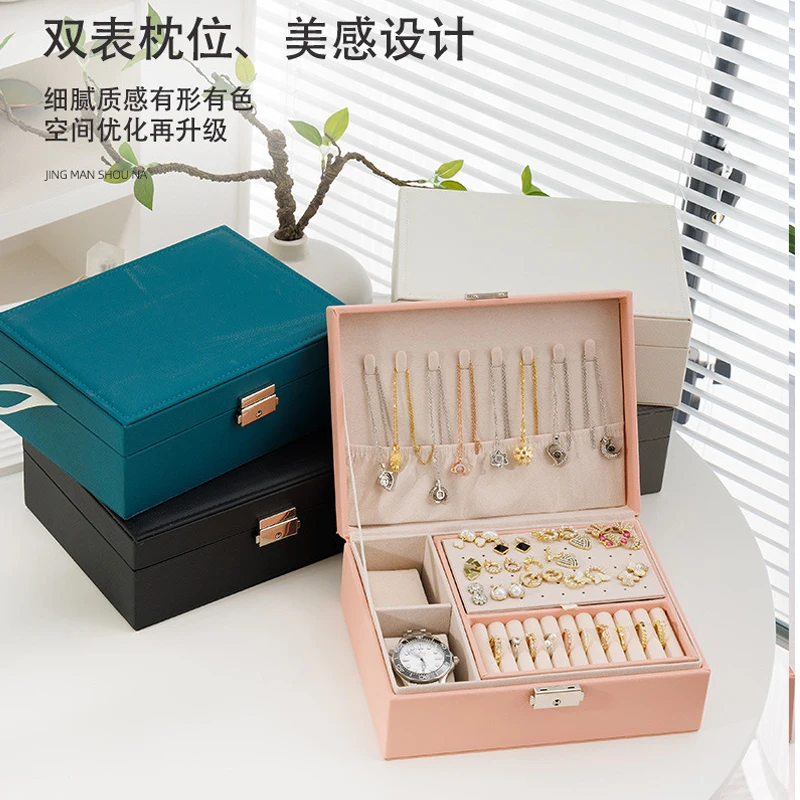 2Layers Storage Case Creative Drawer Portable Multilayer Cosmetic Gift Box Watch 2pc Pillow Jewelry Big PU Leather Jewelry Box