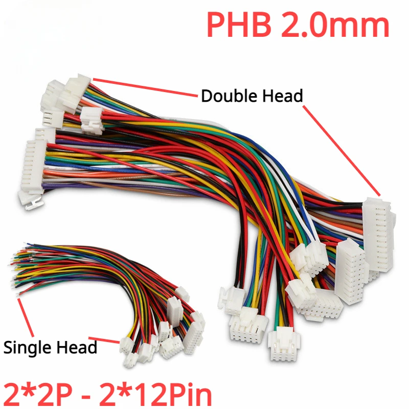 5PCS PHB 2.0mm Female Connector Terminal Cable 10/15/20cm Connector witch lock 2*2p-24P Single Head Double Head Electronic Line