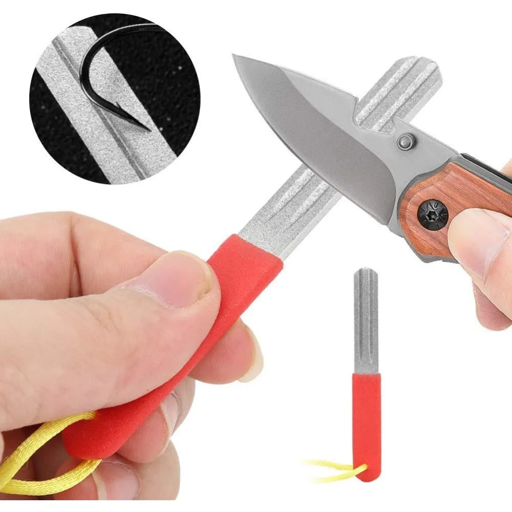 Fish Hook Sharpener, Fishhook Sharpening Whetstone with Handle 400/800 Grits Diamond Fish Hook Grinding File for Fishing