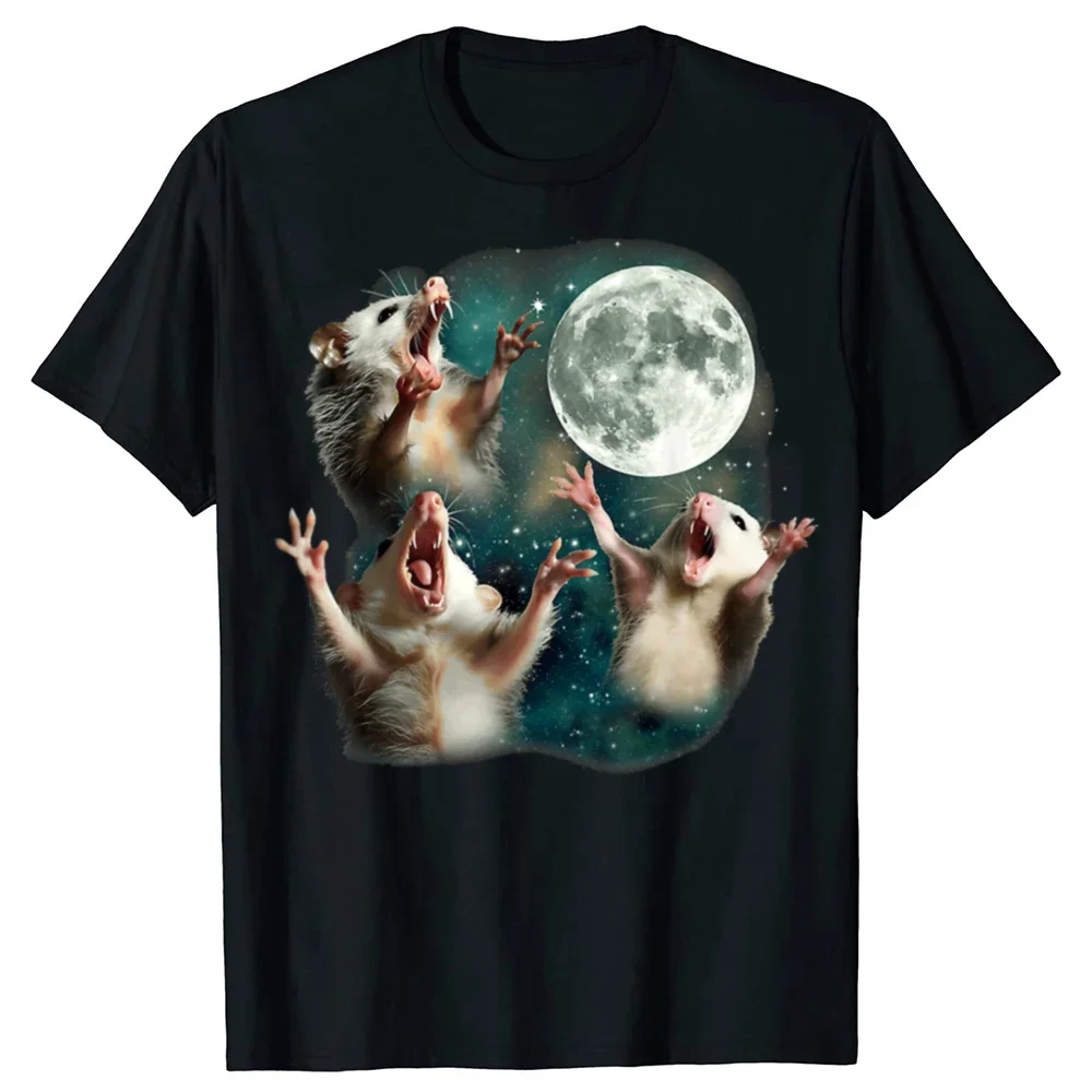 Three Possum Moon 3 Opossum Lover Funny Weird T-Shirt Humor Funny Mysterious Mouse Graphic Tee Top Joke Gifts Women Clothes Y2K