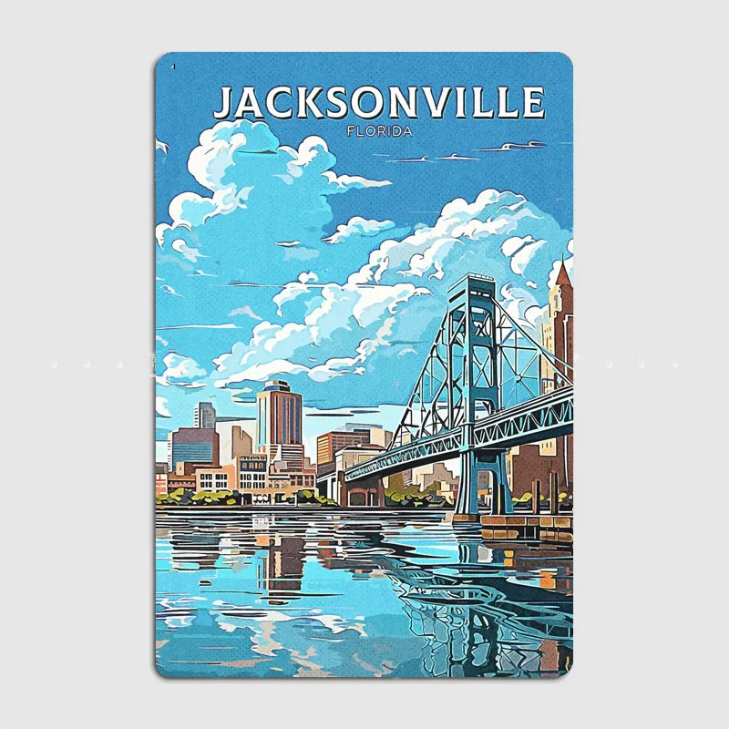 Jacksonville Florida Travel Scenic Spot Posters Metal Sign Custom Kitchen Tin Wall Indoor Decor Drawing Room Decor Home Decor