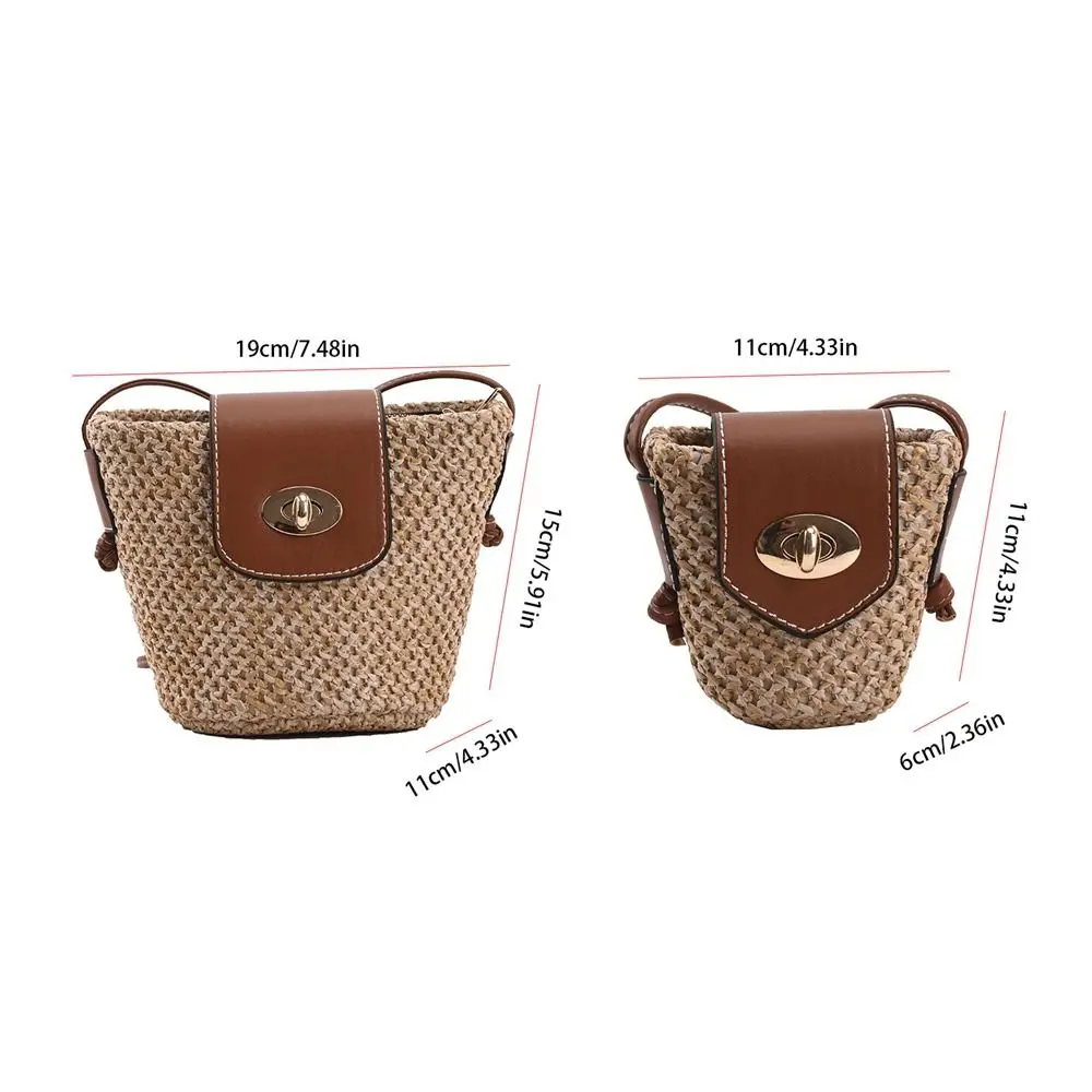 Mini Weave Straw Bag Bucket Bag for Women\'s Travel Vacation Beach Shoulder Bag Small Crossbody Bag Cute Sweet Style Handbag