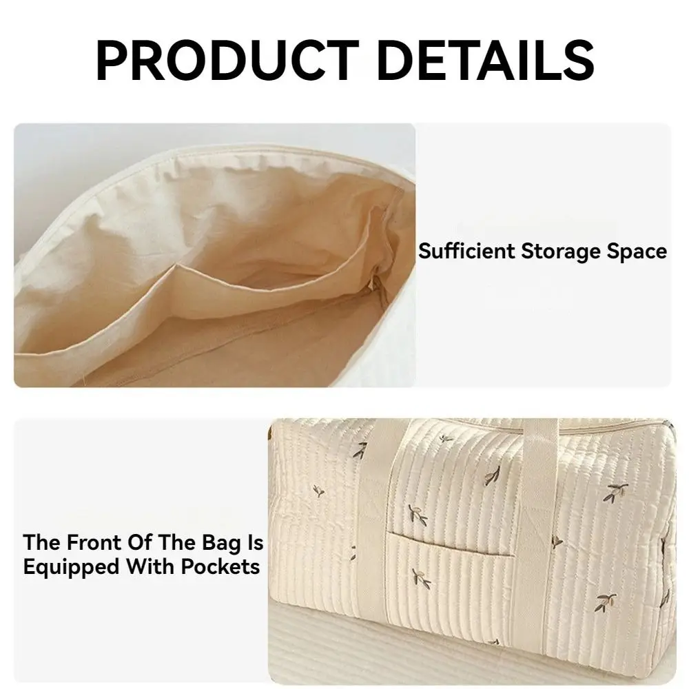 

Portable Korean Embroider Shoulder Bag Cotton Large Capacity Mummy Bag Stroller Bag Travel Bag Diaper Bag