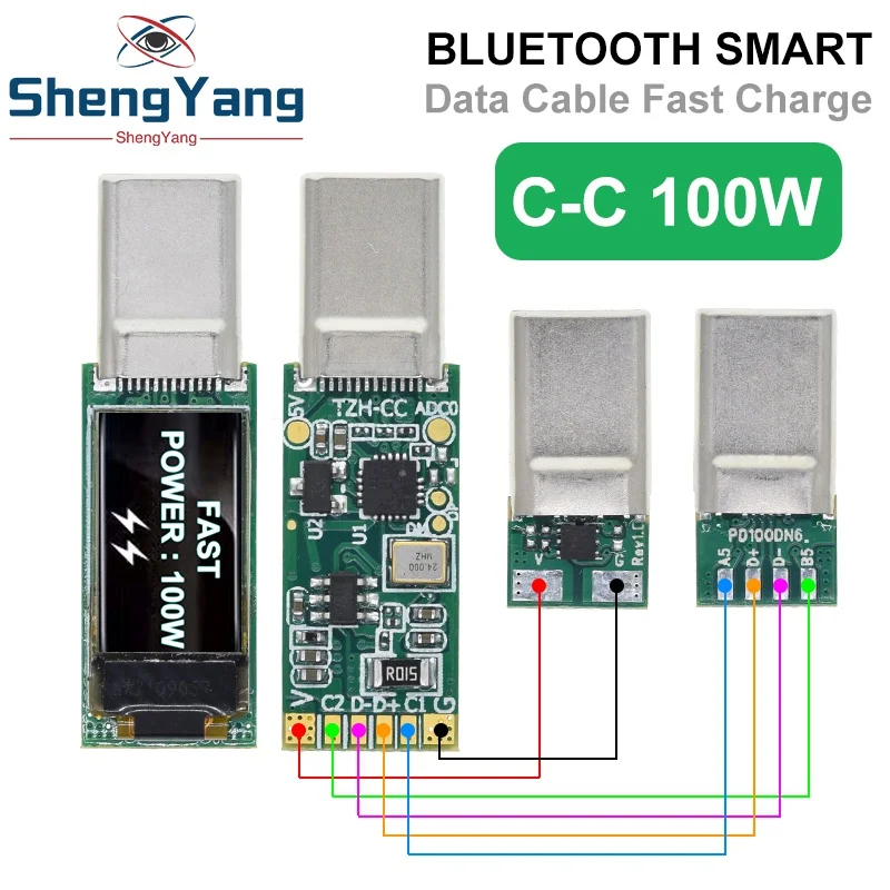 

Быстрая зарядка TZT PD, USB Type-C со штекером 100 Вт/65 Вт/60 Вт, 5 А, Bluetooth, со светодиодным дисплеем, USB «сделай сам», OTG, набор для самостоятельной сборки данных