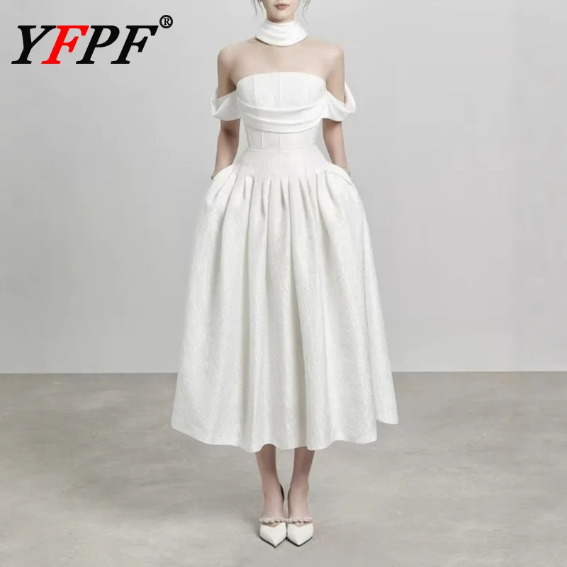 

Модное жаккардовое платье YFPF без бретелек, женское, с бандажными вставками, без спинки, с завышенной талией, элегантное, новая коллекция 2026