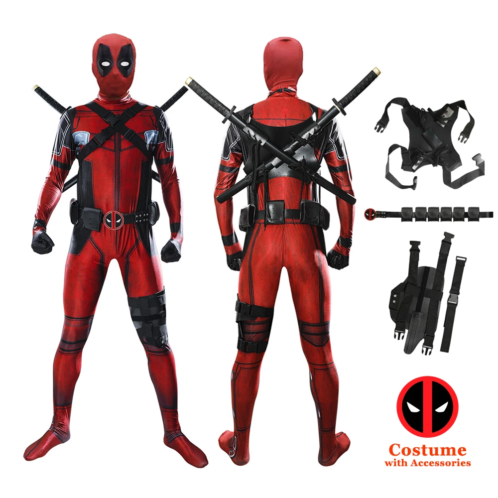 MARVEL Deadpool Cosplay Kostuums Kinderen Volwassen Superheld Bodysuit Jumpsuit met Masker Rijke Accessoires Feestkleding Outfits