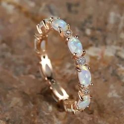 High Quality Zircon Opal Eternity Ring Gold Plated Engagement Wedding Rings For Women Party Jewelry