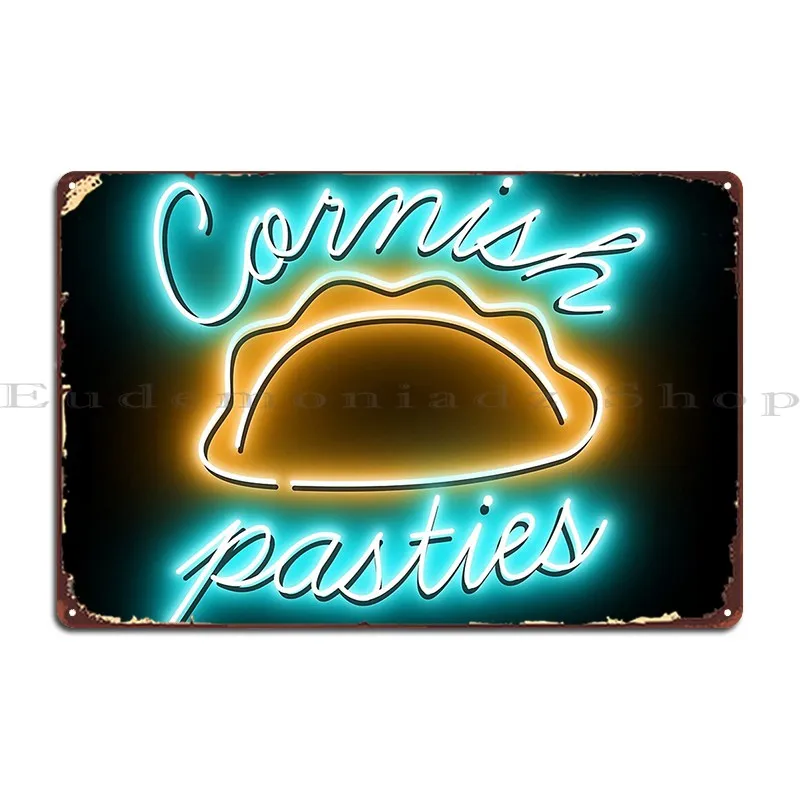 Cornish Pasties Neon Lights Blue Gold British Food Metal Plaque Poster Garage Custom Pub Poster Plaques Tin Sign Poster