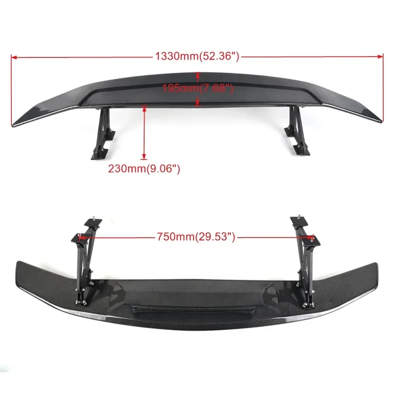 

High Quality Universal 53 Adjustable Real Carbon Fiber Racing Rear Spoiler Wing