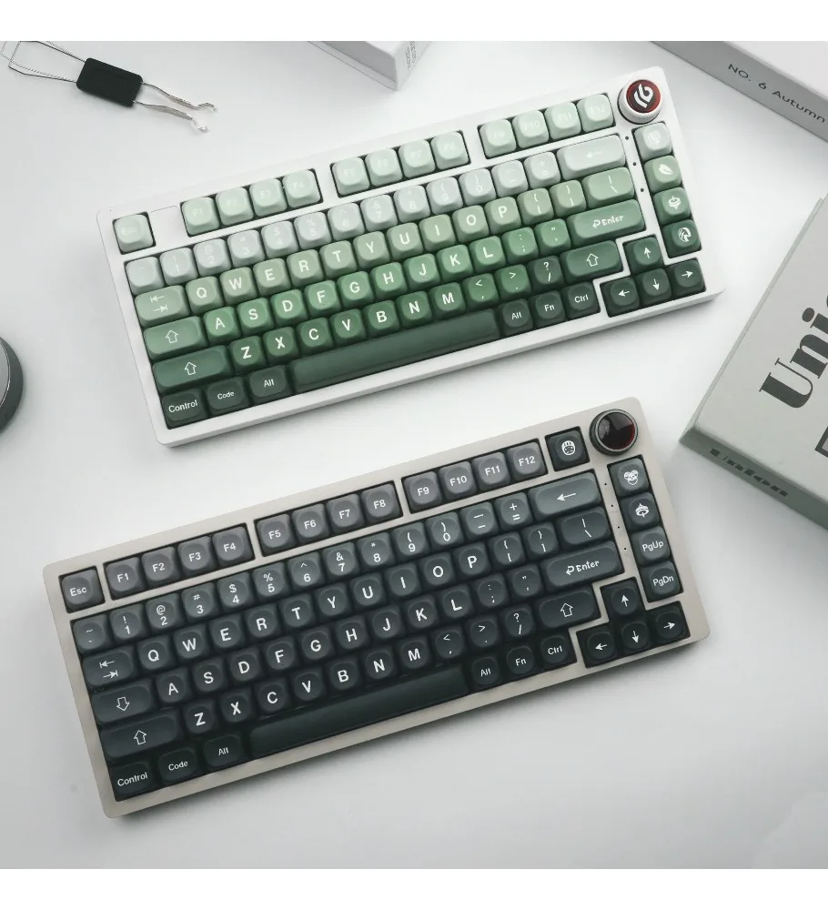 Gradually change green PBT hot sublimation round keycap MOA highly customized personalized magnetic axis mechanical keyboard cap