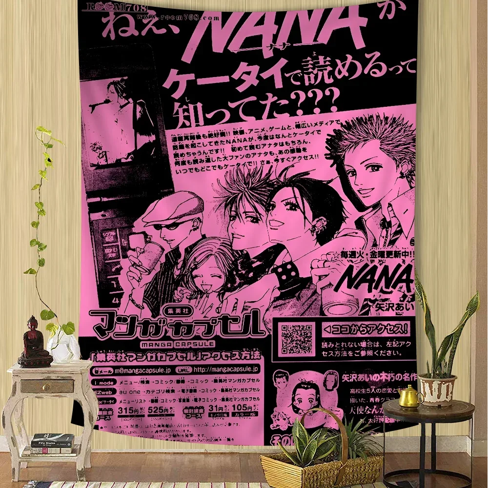 Japanische klassische Anime NANA Cartoon Wandteppich böhmische Wandteppiche Mandala Wandbehang Blätter