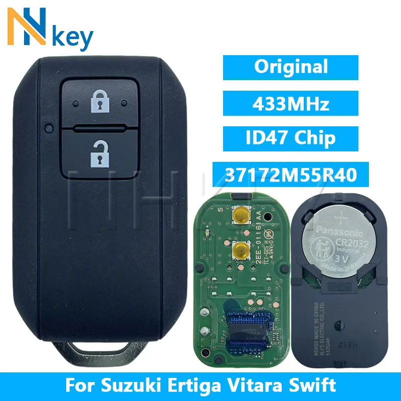 

Оригинальный NHKEY для Suzuki Ertiga Vitara Swift 2018-2020 Smart Key FCC ID: 37172M55R40 ID47 чип 433 МГц 2 кнопки с логотипом