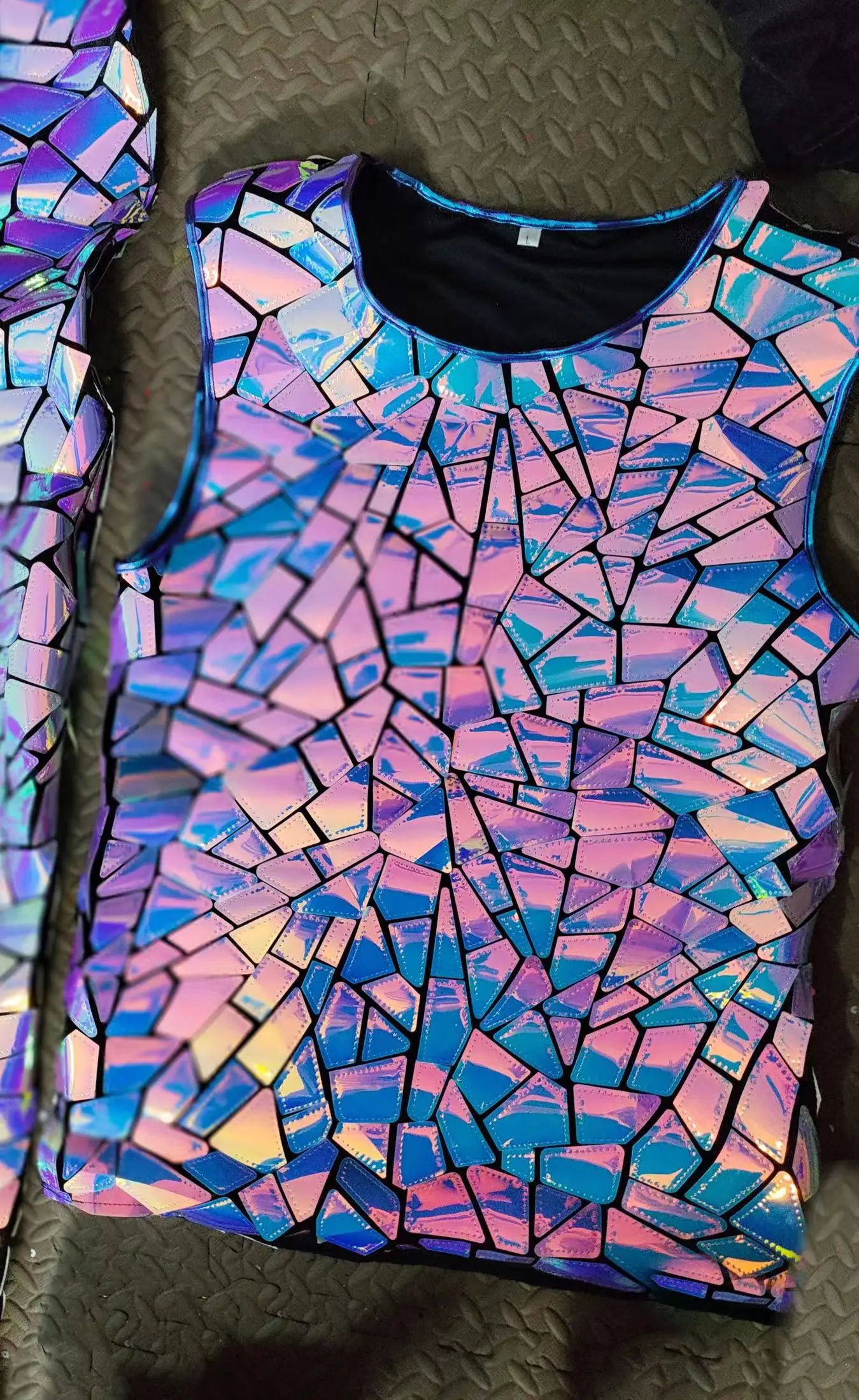 클럽 파티 레이브 페스티벌 의상 남성 DJ 가수 댄서 콘서트 무대 공연 퍼플 레이저 조끼 바지 2PCS 세트 댄스 의상