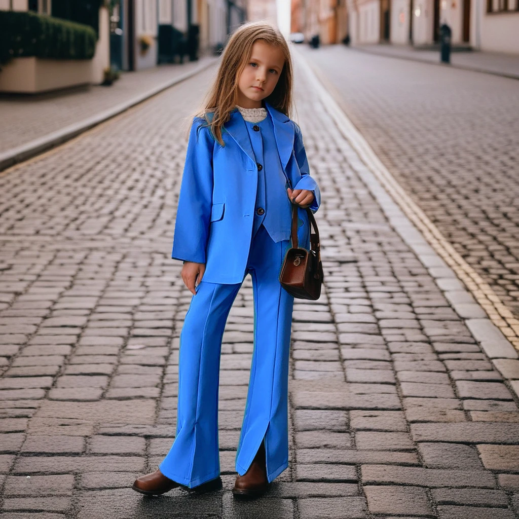 

Girls Blazer Suit Vest Jacket Trousers 3pcs Teenage Children Clothing Set 2024 Autumn Casual School Kids Outfits 12 13 14 Years