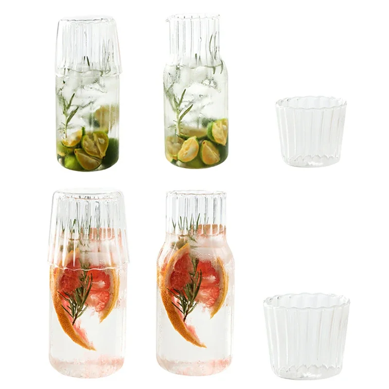 Glass Water Bottle with Glass Cup Set Drinkware Bedside Carafe with Tumbler Glasses Drinking Pitcher for Milk Beverage Tea