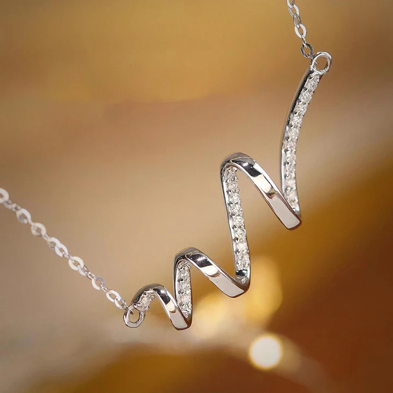 Huitan Trendy Wave Shaped Pendant Necklace Lady Engagement Accessories with Shiny Zirconia Chic Gold Color/Silver Color Jewelry