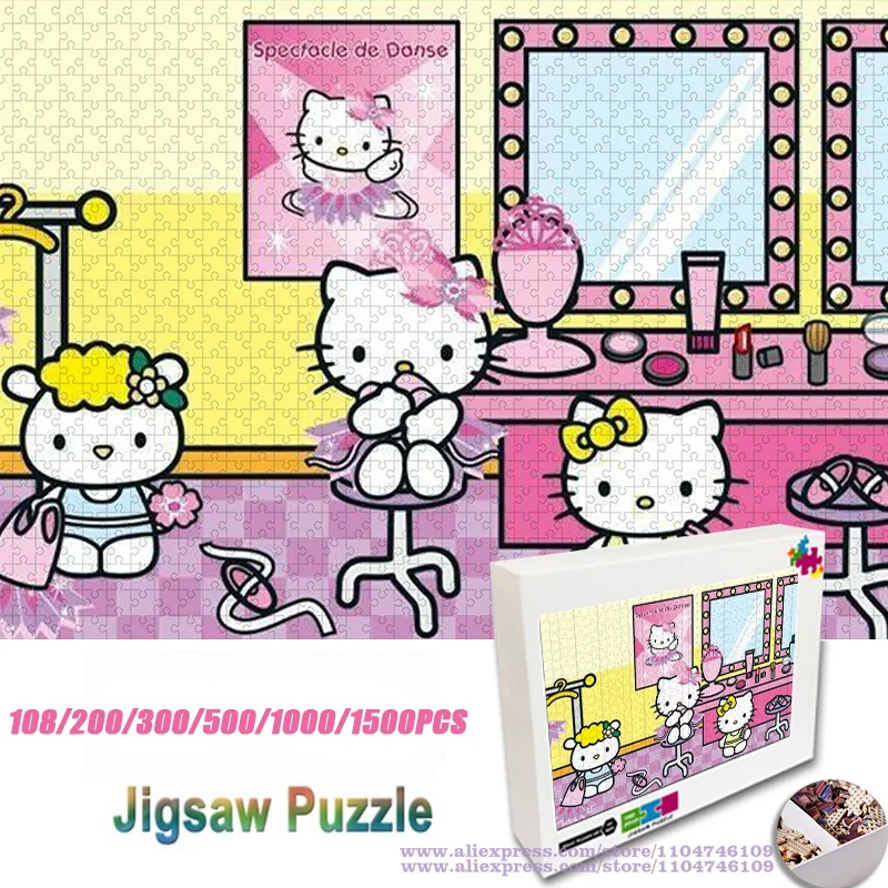 

Sanrio Hello Kitty Puzzle Jigsaw Cartoon Anime Characters 108/200/300/500/1000/1500Pcs Parent-Child Intelligence Puzzles