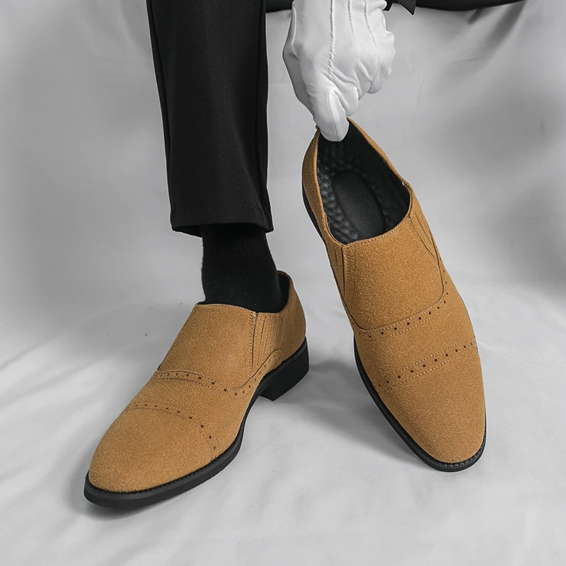 

Retro Men Loafers Black Yellow Suede Men One-foot Business Casual Formal Leather Shoes Social Shoes Sizes 38-46 Men Shoes