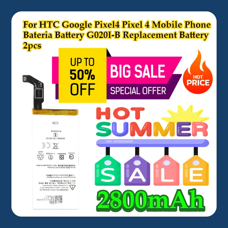 For HTC Google Pixel4 Pixel 4 Mobile Phone Bateria Battery 2800mAh G020I-B Replacement Battery 2pcs