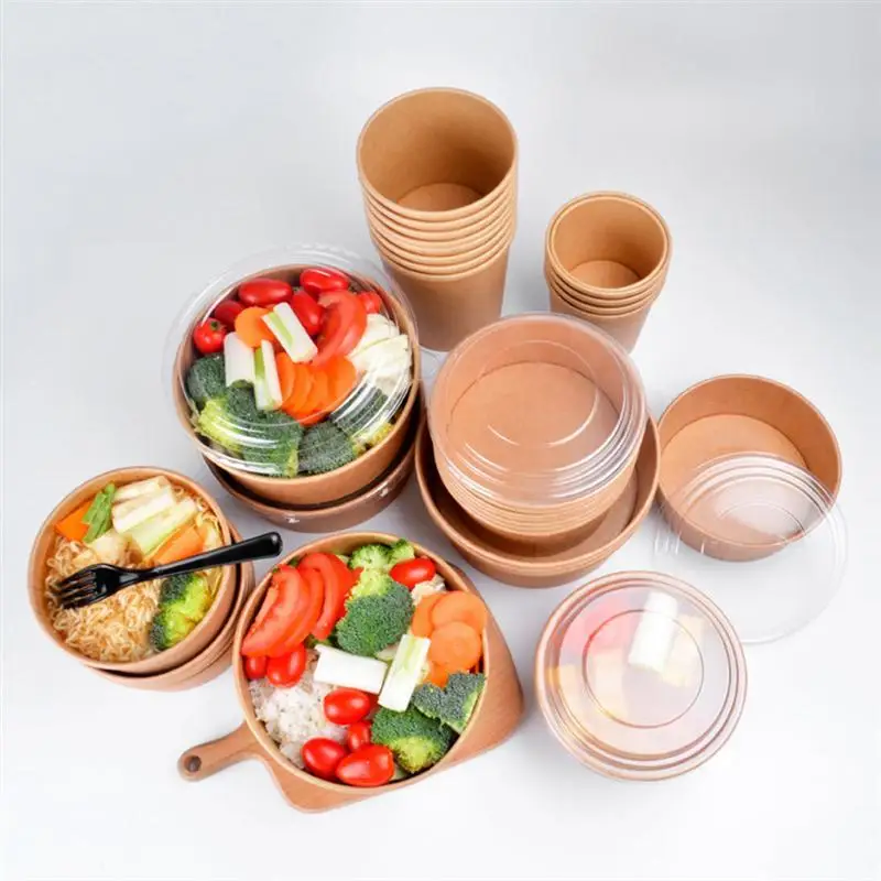 Soup Bowls With Lids Reusable Food Tray Bowls Paper Salad Bowl Lids With Soup Disposable Meal Cups Salad Food Prep Kraft Box