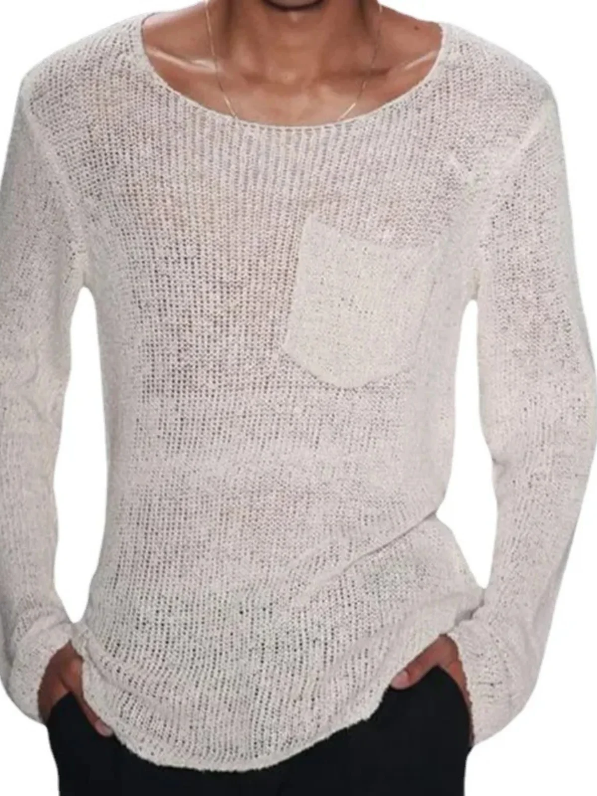 

Мужской трикотажный лонгслив с круглым вырезом, однотонный, тонкий, модный, молодежный, повседневный, осенний, из тонкого волокна.