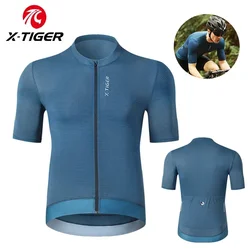 X-TIGER Summer Cycling Jersey Men Breathable Cycling Short Sleeve Three Pocket Zipper Cycling Shirt Lightweight Cycling Top