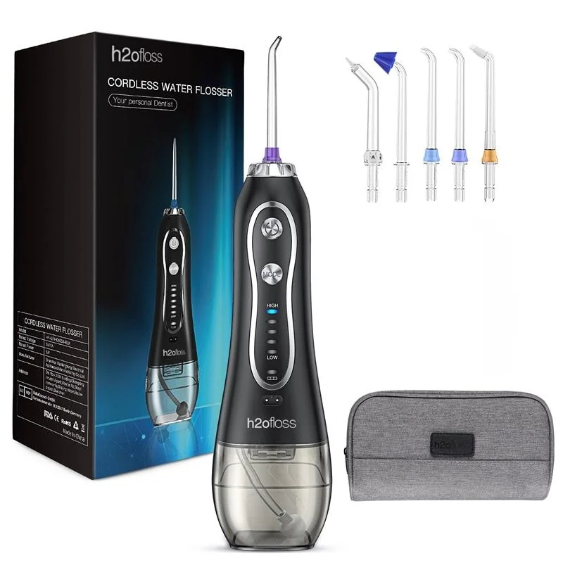 H2ofloss hf-6 dental cordless oral 5 nozzle tips irrigator portable electric water flosser for teeth cleaning  health