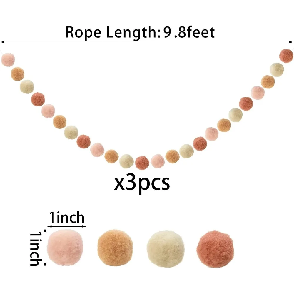 Felt Ball Garland - 9.8 Feet 36 Balls 4 Pastel Colors Pom Pom Decorations for Nursery and Celebrations view 2