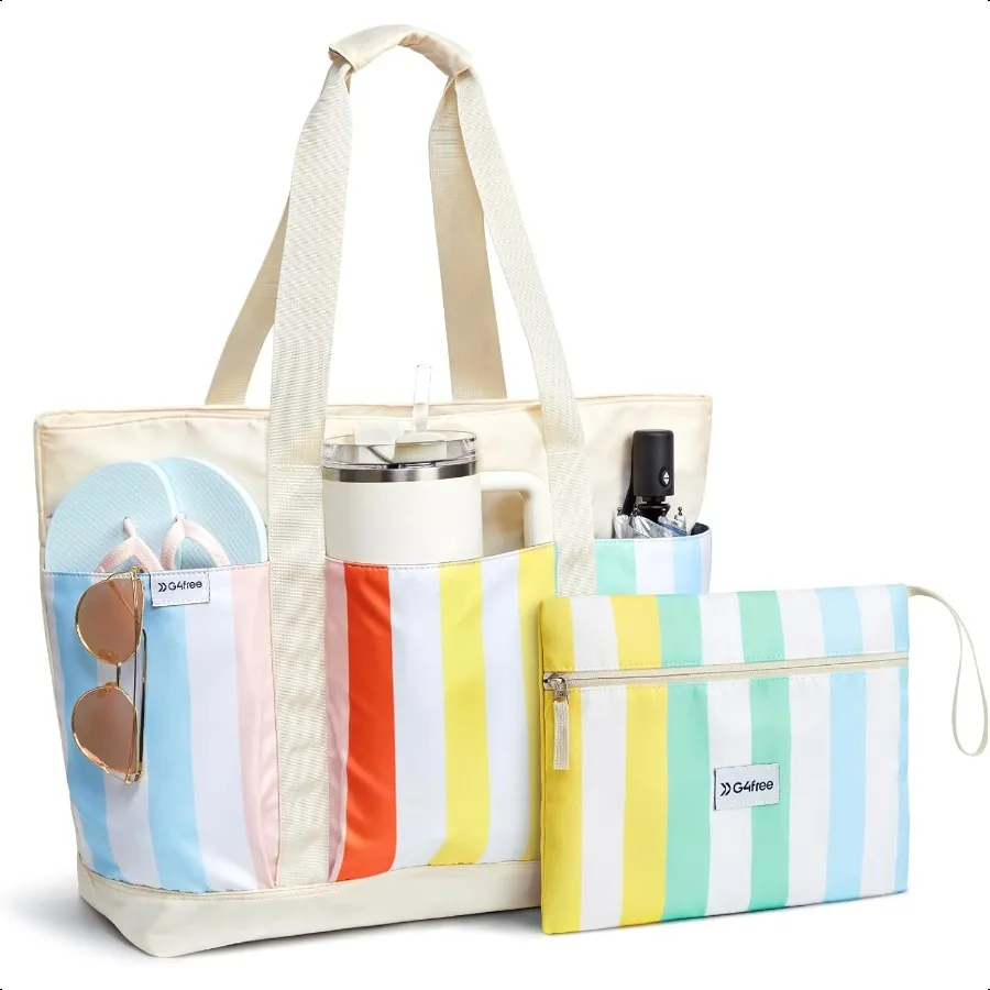 

Пляжная сумка G4Free, водонепроницаемая пляжная сумка-тоут для бассейна для женщин, совместимая со складными чашками для путешествий на выходные