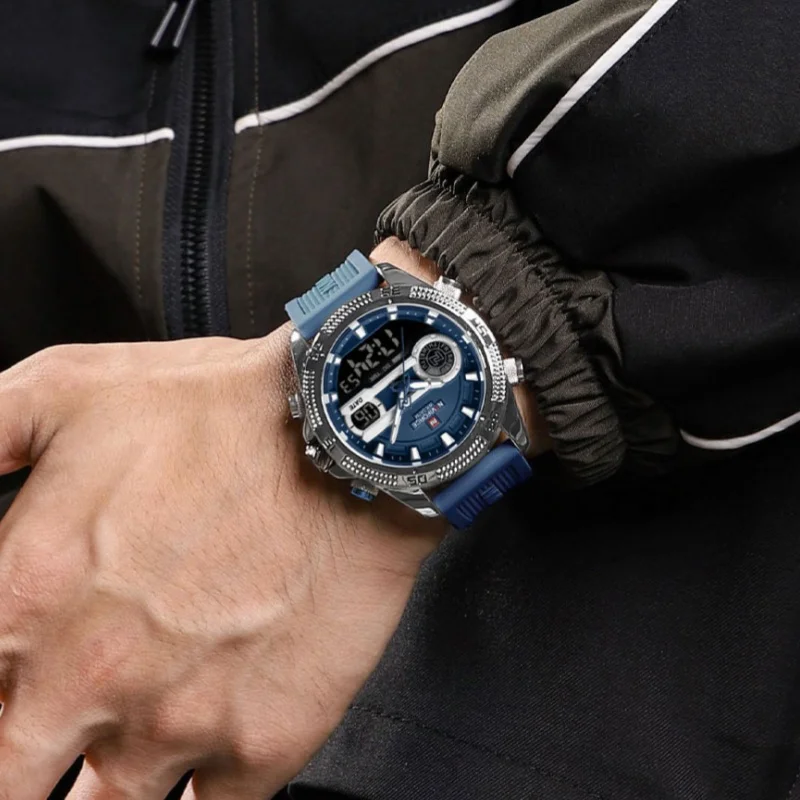 NAVIFORCE 9223 موضة الرجال ساعة إلكترونية عرض مزدوج مضيئة مقاوم للماء كرونوغراف الساعات الرقمية للرجل reloj hombre