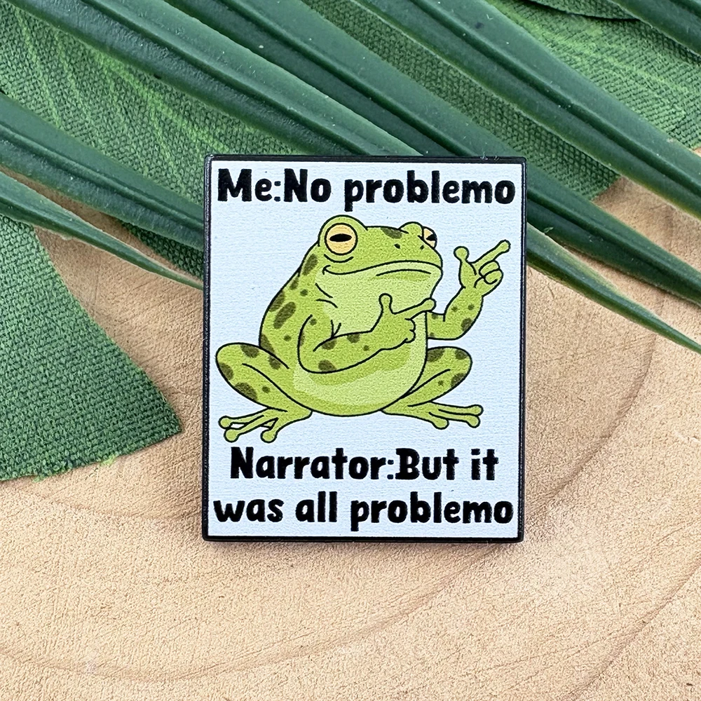 Lustiger Frosch-Emaille-Pin „Me: No Problemo“ – Erzähler: „Aber es war alles Problemo“ – Sarkasmus Gen Z Viral Meme Reversnadel-Accessoire Schmuck