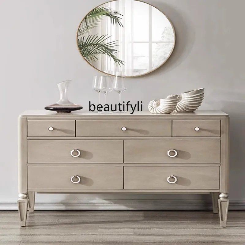 

Entrance cabinet Neoclassical American solid wood chest cabinet Bedroom light luxury European storage locker