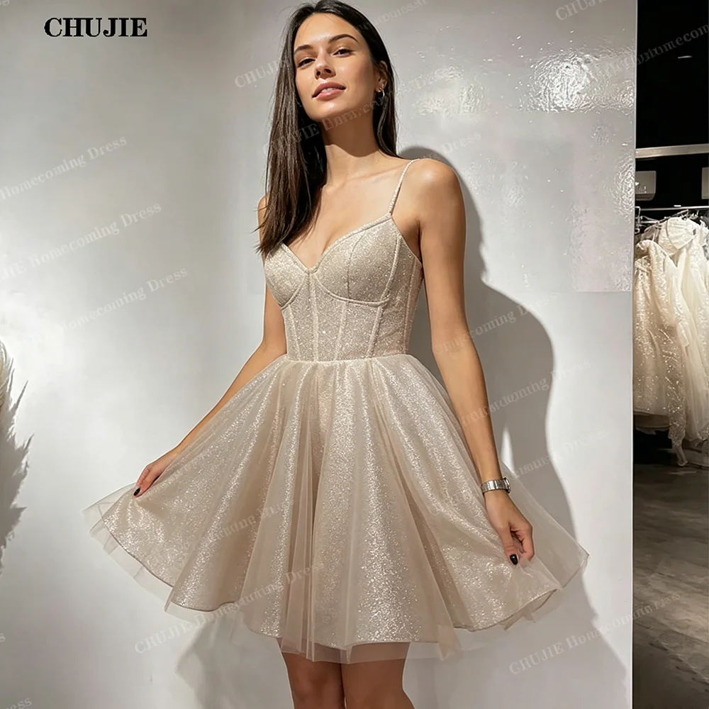 Glitter Mini Women Homecoming Dresses Cocktail Dress A Line Spaghetti Straps Wedding Evening Party Gowns Vestido de Graduación