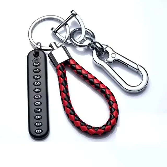 Trendy DIY Mobile Phone Number Plate Pendant Keychain for Men Punk Simple Woven Leather Rope Anti-lost Car Key Chain Accessories