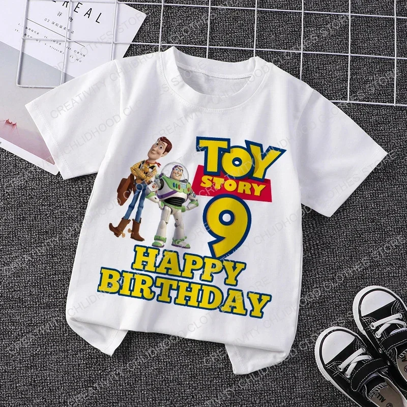 

Toy Story Children T-Shirt Birthday 1-14 Woody Buzz Lightyear Disney Clothes Kawaii Anime Cartoons Kids Boy Girl Casual T Shirts