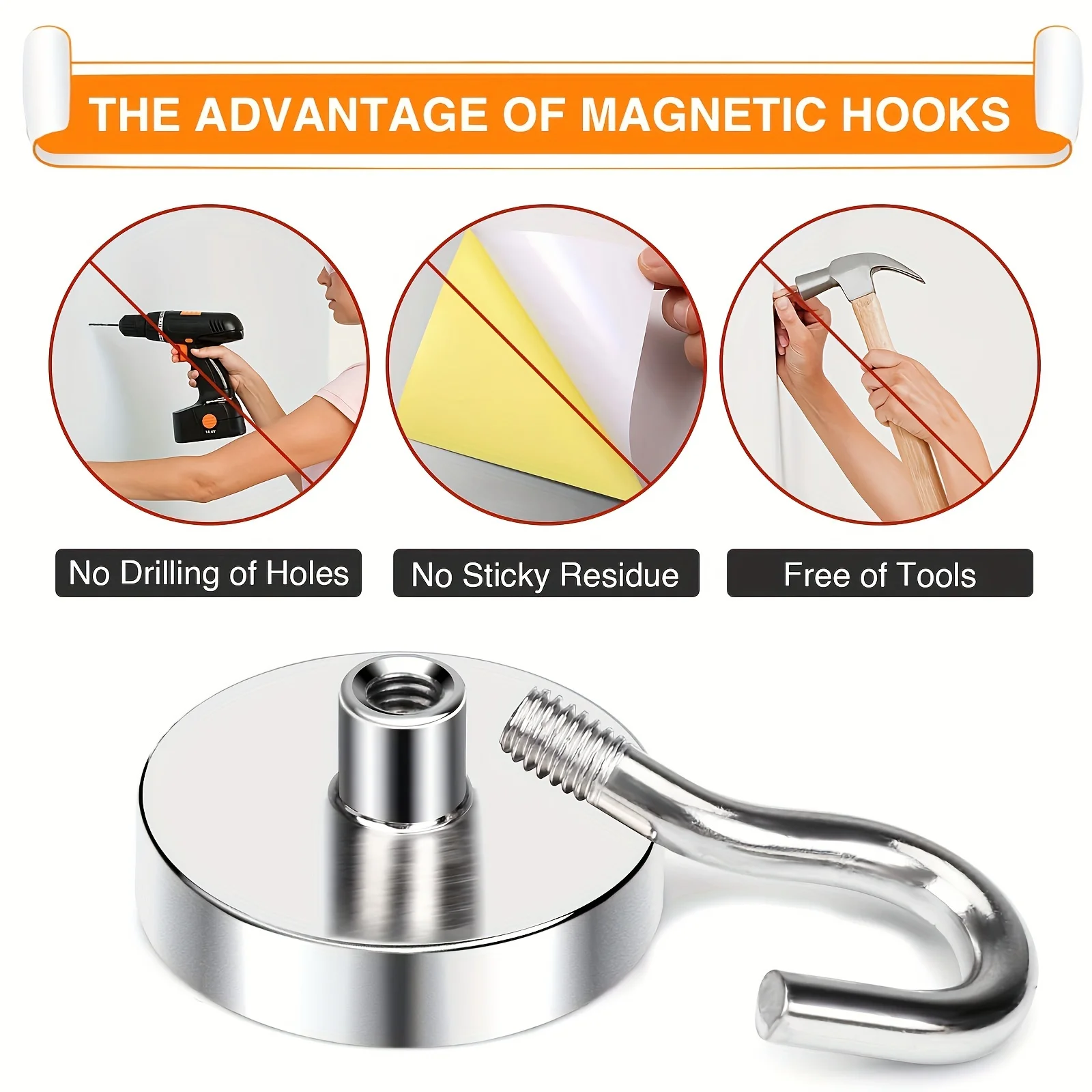 10pcs D20 Magnetic Hooks 50Lbs Heavy Duty for Cruise Cabins,  Neodymium with Hooks for Hanging.