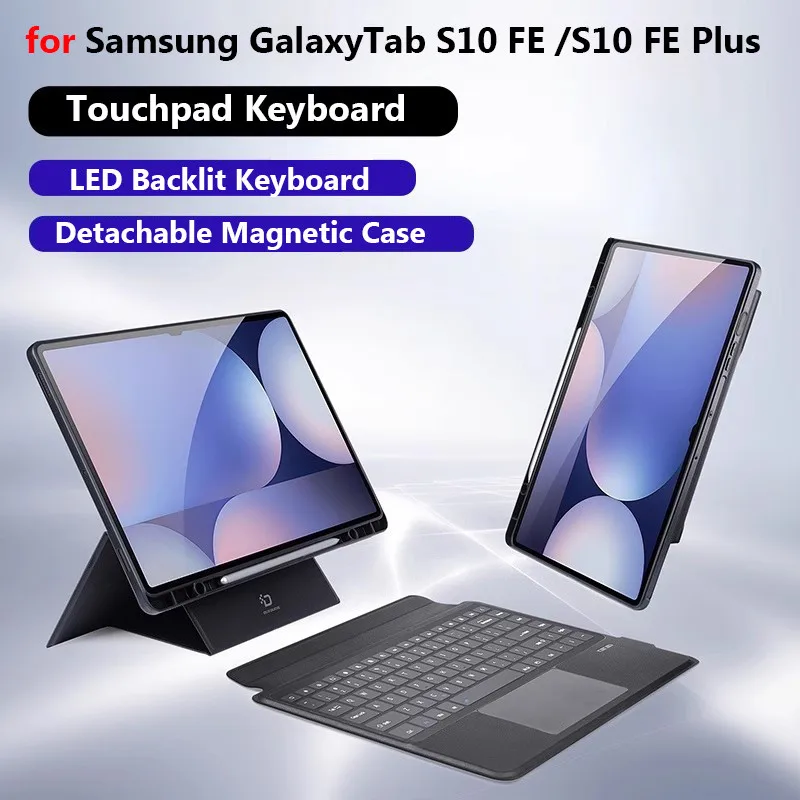 

for Samsung Galaxy Tab S10 FE Plus 2025 13.1inch X520 X526 Tab S10 FE X520 Magnetic Detachable Flip Stand Backlit Keyboard Case