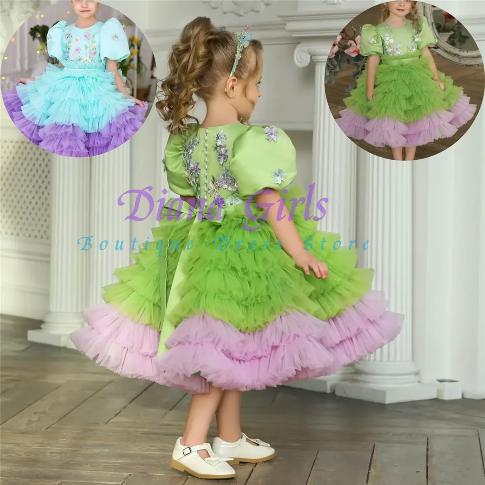 

Quality Flower Girl Dress Tulle Fluffy Flowers Knee Length for Little Baby Girl Princess Birthday Wedding Party Ball Gowns