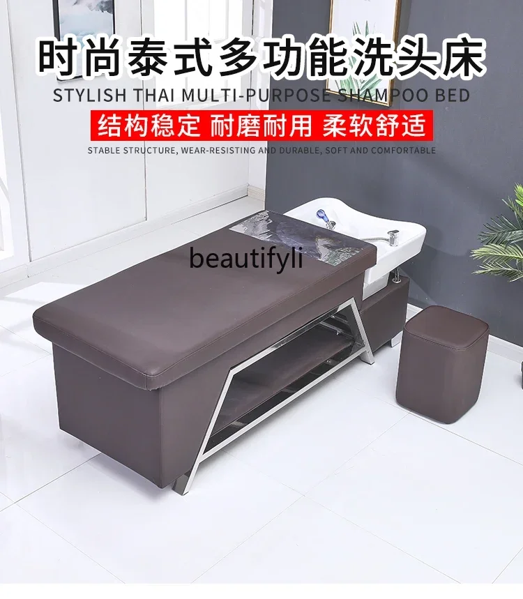 LXCeramic Basin Shampoo Chair Hair Salon Stainless Steel Flushing Bed Hair Salon Barber Shop Massage Shampoo BedSSS