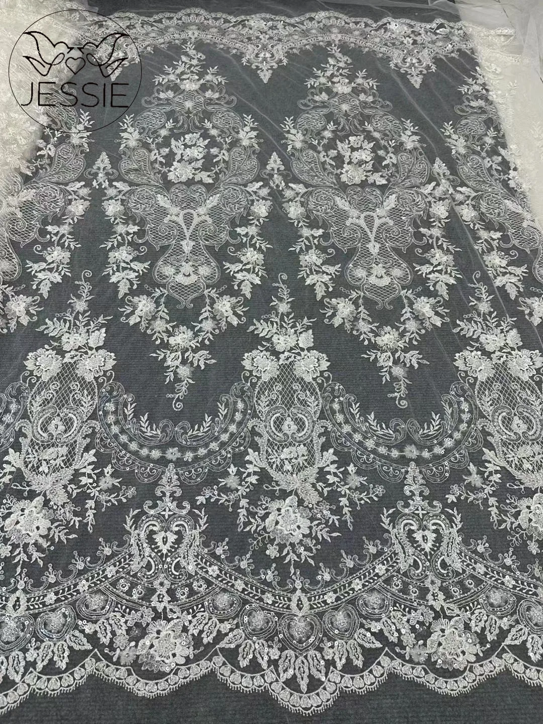 

2024 New Design Luxury Heavy African Nigerian Sequins Beaded Lace Fabric With Embroidery Evening Gown Customization For 5 Yards