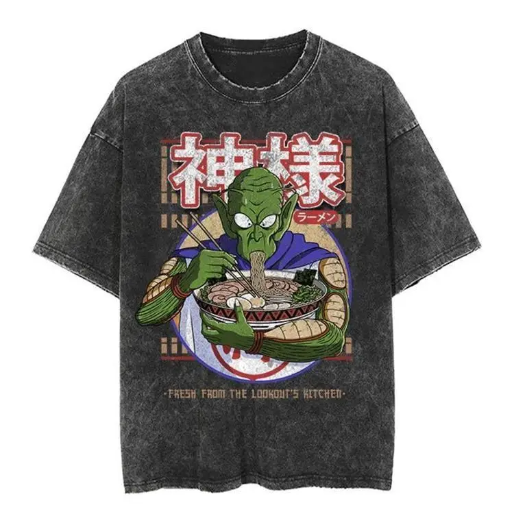 

Japanese Classic Dragon Ball Goku Cartoon Anime Oversized High Street Vintage Washed Short-sleeved T-shirt for Men Women Couple