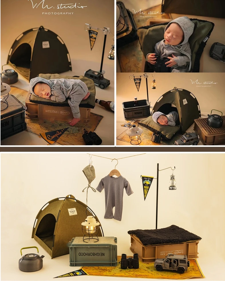 Newborn Photography Props Mini Wigwam Camping Tent Outfits Lights Decorations Set Studio Shooting Photo Props Assist Accessories