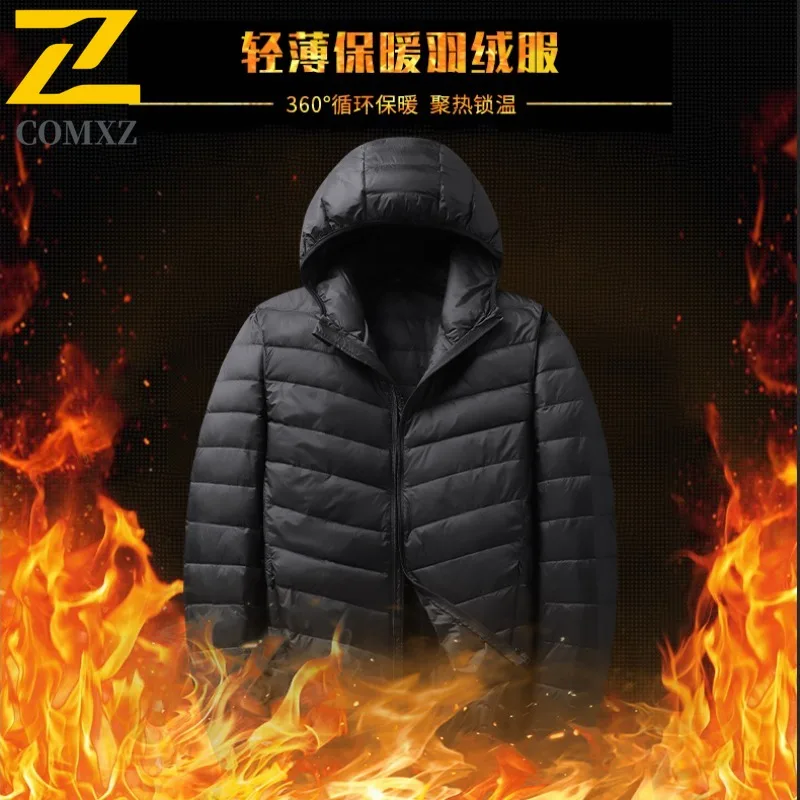 

COMXZ осенне-зимний модный капюшон с воротником-стойкой, мужской легкий пуховик, трендовый повседневный универсальный водонепроницаемый ветрозащитный 2025